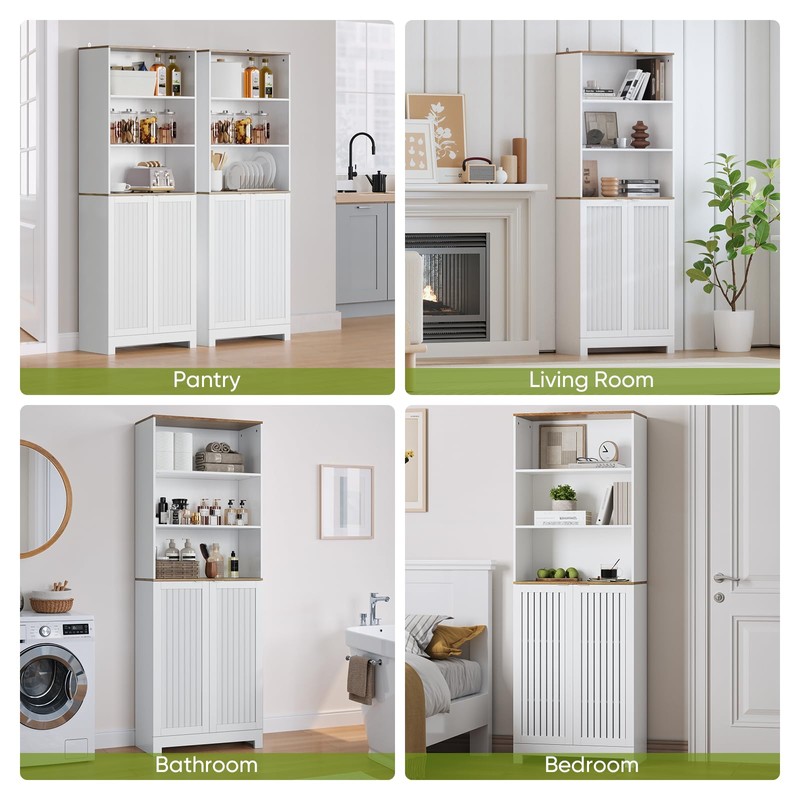 Smart FENDEE 66" Tall White Bookcase with Storage Cabinet, Wooden
