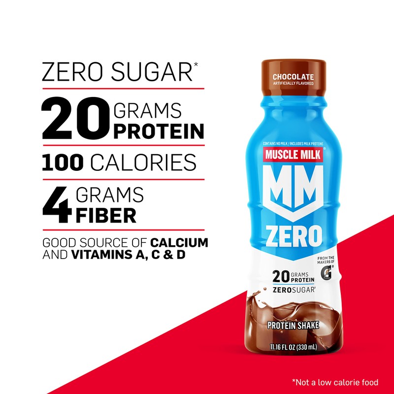 Muscle Milk Zero Protein Shake, Chocolate,20g Protein, Zero Sugar, 100