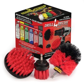 Outdoor Drill Powered Cleaning Brushes - Heavy Duty Deck Scrub Brush - Deck Scrub Brush - Long Handled Scrub Brush for Cleaning - Concrete Scrub Brush - Wood Floor Scrubber - Gutter Cleaning Brush