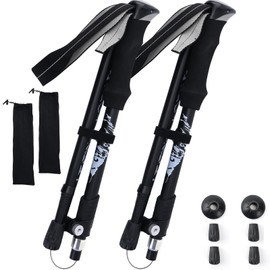 ISEFUJI トレッキングポール 登山 杖 折りたたみ 軽量アルミ製 2本セット アウトドア ウォーキング ステッキ ポール 山 ハイキング 収納バッグ付き (ブラック, 110.130)