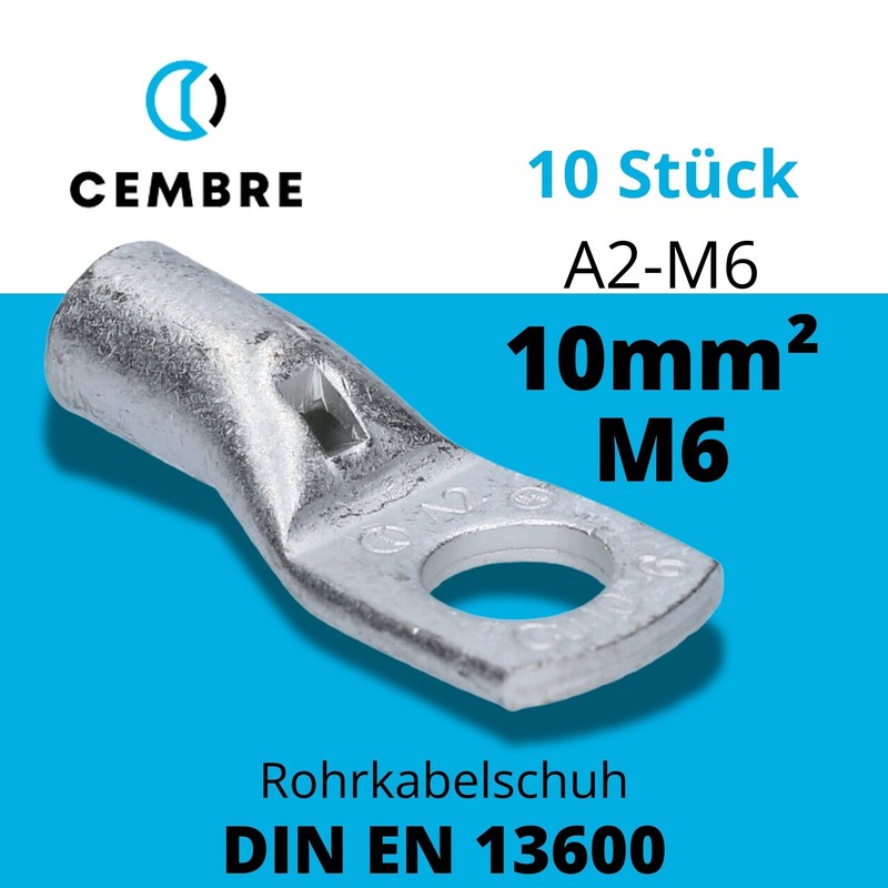Pack of 10 CEMBRE A2 M6 Tubular Cable Lug 10