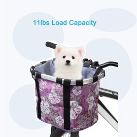 RANDDER Bike Basket,Dog Bike Basket with Zipper Pocket | Detachable Bicycle Front Dog Carrier with Handle Bike Accessories for Women Pet Grocery Shopping Picnic (Purple)
