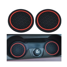 Adunsiaoto Pack of 2 Car Cup Holder Coasters, Honeycomb Pattern Car Coasters, PVC Car Drink Holder Coasters, Car Drink Holder Insert, Car Non-Slip Coasters (Black Red)