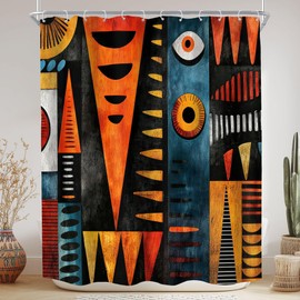 African American Shower Curtain Abstract Boho Tribal Bathroom Curtain Set