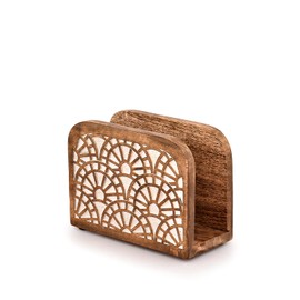 Indus Lifespace Mango Wood Napkin Holder Tabletop Free Standing Tissue Dispenser Wooden Napkin Holder (5.5" x 2.5" x 4")