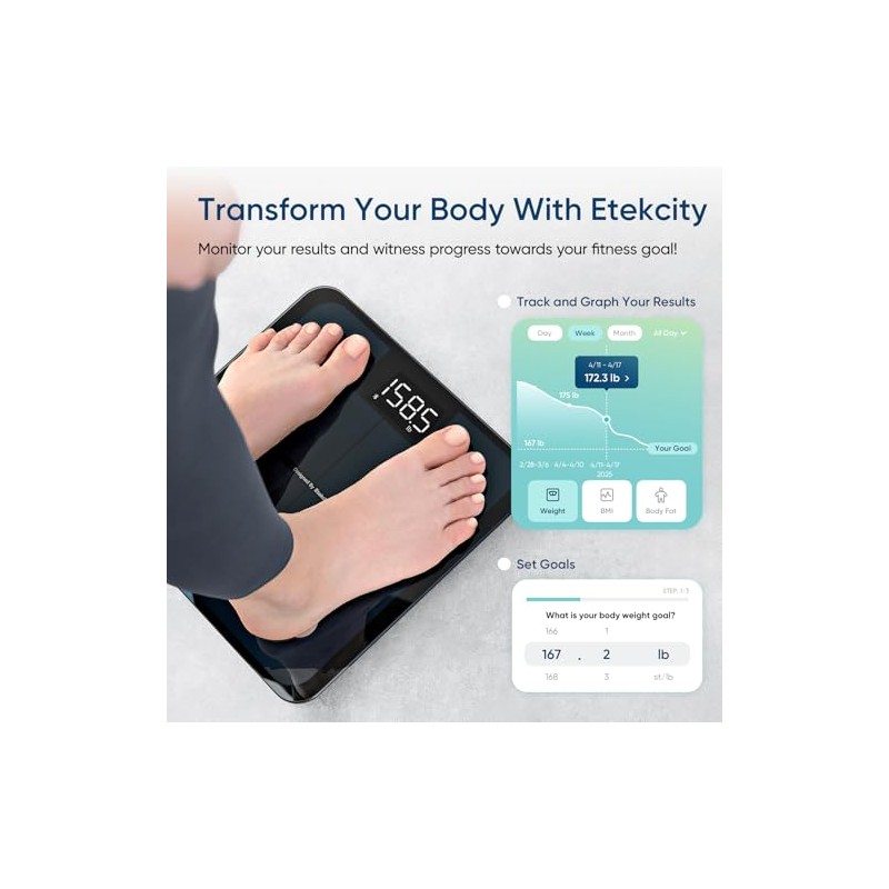 Etekcity Báscula inteligente para peso corporal, grasa corporal e IMC