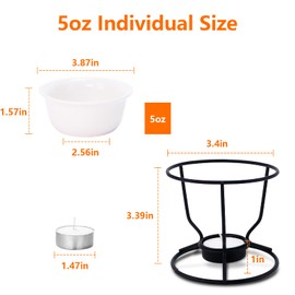 Luvan 4Pcs Fondue Pot Set for Chocolate Butter Cheese, 5oz Butter Warmer for Seafood with 20 Tealight, Ceramic Bowl Oven Microware Dishwasher Safe,Perfect for family dip Fruit,Dessert,Snack