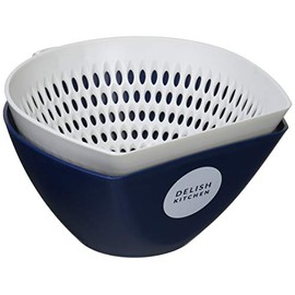 DELISH KITCHEN Pearl Metal Chilitori Colander Bowl, Small, Navy