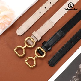 TRIWORKS 2 Pack Skinny Elastic Belts for Women Waist Belt for Dress Pants Thin Stretch Belt with Gold Buckle