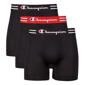 Champion Men's Cotton Stretch Boxer Brief, Black(Black/Red/Black), S