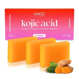 SAISZE Kojic Acid & Turmeric Soap Bars with Vitamin C, Retinol & Collagen – Skin Nourishing & Hydrating Soap – 65g x 3 Bars Skincare Cleanser