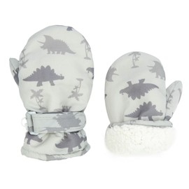 FORUHOO Children's Gloves Waterproof with Fleece Mittens for Unisex Baby Winter, Short: dinosaur iron grey