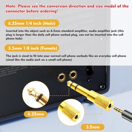 2 Pack Headphone Jack Adapter, 6.35mm Male 1/4 inch to 3.5mm Female 1/8 inch Adaptor Mic MIC Amplifier Converter, Copper Plated Gold Audio Jack Aux Earphone Adapter Anti- Magnetic Low Sound Loss