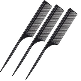 3 peines de levantamiento de carbono negro con punta de metal, peines traseros para salón de belleza, peine de carbón negro con elevador de acero inox