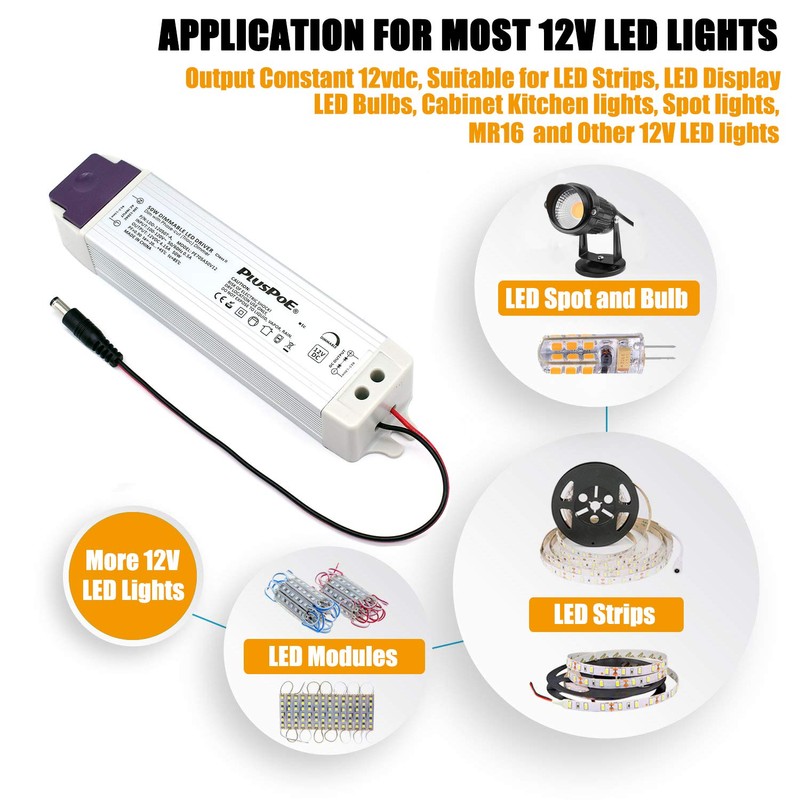 50W Dimmable LED Driver 12V Transformer, 120V AC to DC