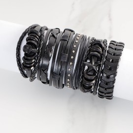 MILAKOO Men's Leather Bracelet Punk Braided Rope Alloy Bracelet Bangle Wristband, Leather, No gemstone