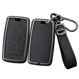 ontto Key Fob Cover Compatible with Land Rover 2018-up Smart Remote Key Car Key Case Leather Key Skin Metal Key Shell Fit for Range Sport Sport Vogue Evoque Fit for Jaguar E-PACE I-PACE Black