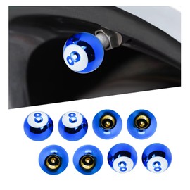 8 PCS Car Tire Valve Caps, Pool 8 Ball Wheel Valve Stem Covers with Rubber Ring, Corrosion Resistant Airtight Tyre Dust Caps, Universal Stem Covers for Car, Truck, Bicycle, SUV (Blue)