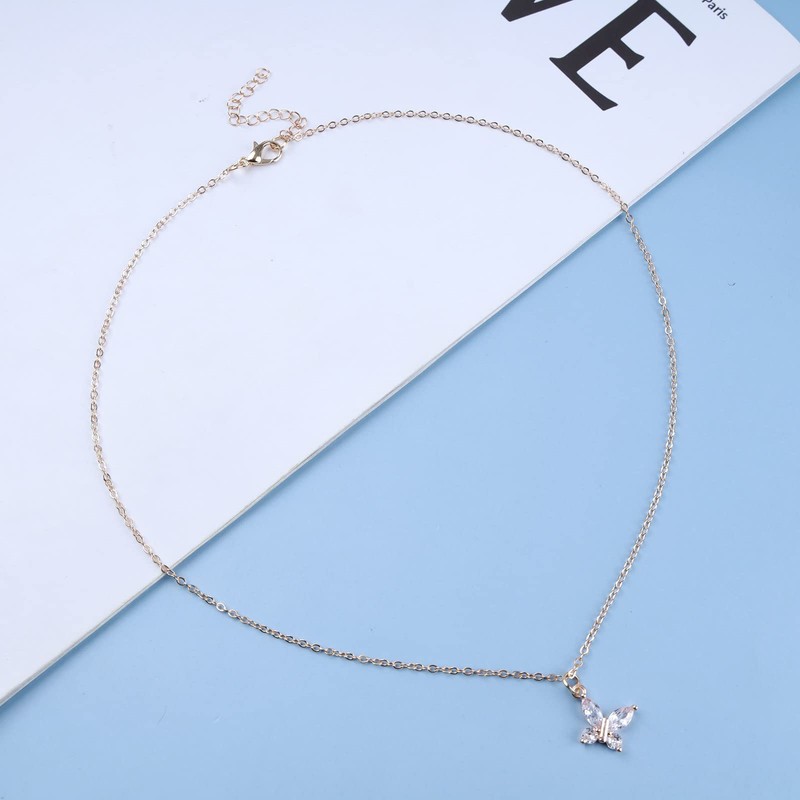 TseenYi Butterfly Choker Necklace Crystal Butterfly Pendant Necklace Mini Butterfly