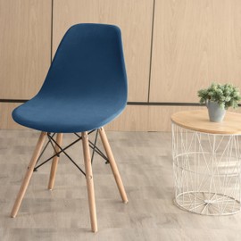 ANWUCHEN 2 Pack Stretch Velvet Shell Chair Cover Mid Modern Dining Chair Covers Washable Dining Room Chair Covers Lounge Armless Chair Cover with Elastic Bands Blue