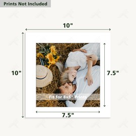 Golden State Art, Pack of 10 Acid Free 10x10 for 8x8 White Picture Mats, Bevel Cut White Core Frame Mattes for Photos