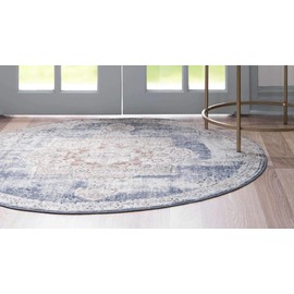 Unique Loom Chateau Distressed Vintage Traditional Textured Area Rug_VIL001, 4 Feet, Beige/Light Blue