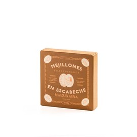 Maruxaina. Mussels in Escabeche sauce with Spanish Olive Oil. 7/10 pieces. 110g (3.88oz). Pack of 12.