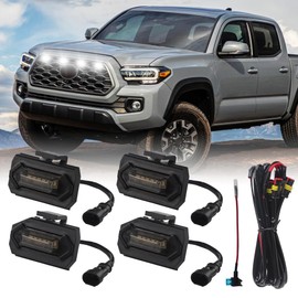 Teguangmei 4PCS Front Grill Lights Compatible with Toyota Tacoma TRD Off Road & Sport OEM Grill 2020 2021 2022 2023, LED Grille Light Bar with 4-in-1 Wire Harness & Fuse Adaptor (White)