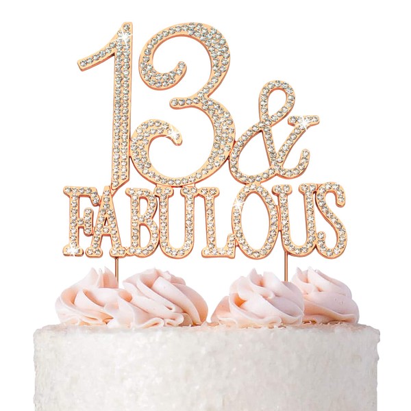 25 decoraciones para tartas, metal dorado rosa, 25 y fabuloso, decoración de diamantes de imitación brillantes para fiesta de cumpleaños 25 es una gran pieza central – ahora protegida en una caja