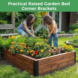 Homaisson 4 PCS Raised Garden Bed Corner Brackets, 11 x 3 x 3 Inches or 20-24 in Bed - Matte Black Finish, Rustproof Steel, Matching Screws - Complete with 2 Wire Frog Plant Ties
