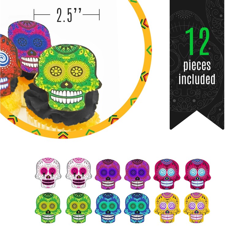 Large Edible Sugar Skulls Assorted Set of 12 - Wafer