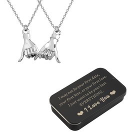 FUSTMW Pinky Promise Necklace Set Matching Necklaces for Couples Jewelry Long Distance Couples Gifts for Girlfriend Boyfriend (Couple Necklace)