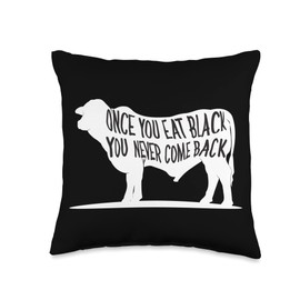 Cow BBQ Grill Apparel for Men Barbecue Once You Eat Never Come Back Black Angus Throw Pillow, 16x16, Multicolor