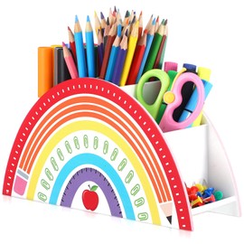 Faccito Christmas Wooden Rainbow Pencil Holder Rainbow Teacher Appreciation Gifts Pen Holder Desk Organizer for Kids Christmas End of Year Last or First Day Gifts School Desk School Office Supplies
