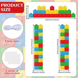 3 PCS Building Block Door Decorations Building Bricks Door Covers Hanging Banner Colorful Blocks Classroom Photo Props Brick Themed Porch Sign Backdrops for Back to School Classroom Home Party Decor