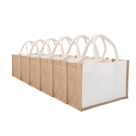 MEIANJUN Small Tote - 12.5" x 8.5" x 5.1" Grocery Bags, DIY Arts and Crafts Bridesmaid Set of 6, Country Chic Retro Jute Bags