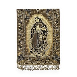 Our Lady of Guadalupe Virgin Mary Shawl Scarf Wrap Stole Light Blanket Rebozo Catholic Christian Accessory Blessed Mother (Gold)