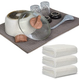 KYOSAMA Dish Drying Towels, Tea Towels, Large Size, 31.5 x 19.7 inches (80 x 50 cm), Absorbent, Quick Drying, Dishcloths, Pot Wipes, 3 White Towels