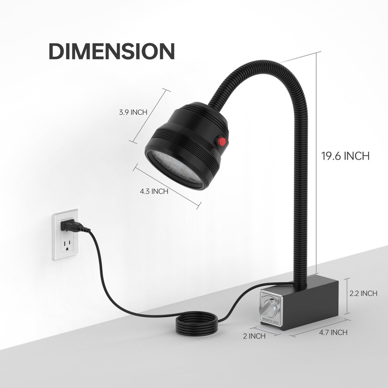 Magnetic Work Light,18W Machine Light with 12T Base,1800 Lumens Flexible