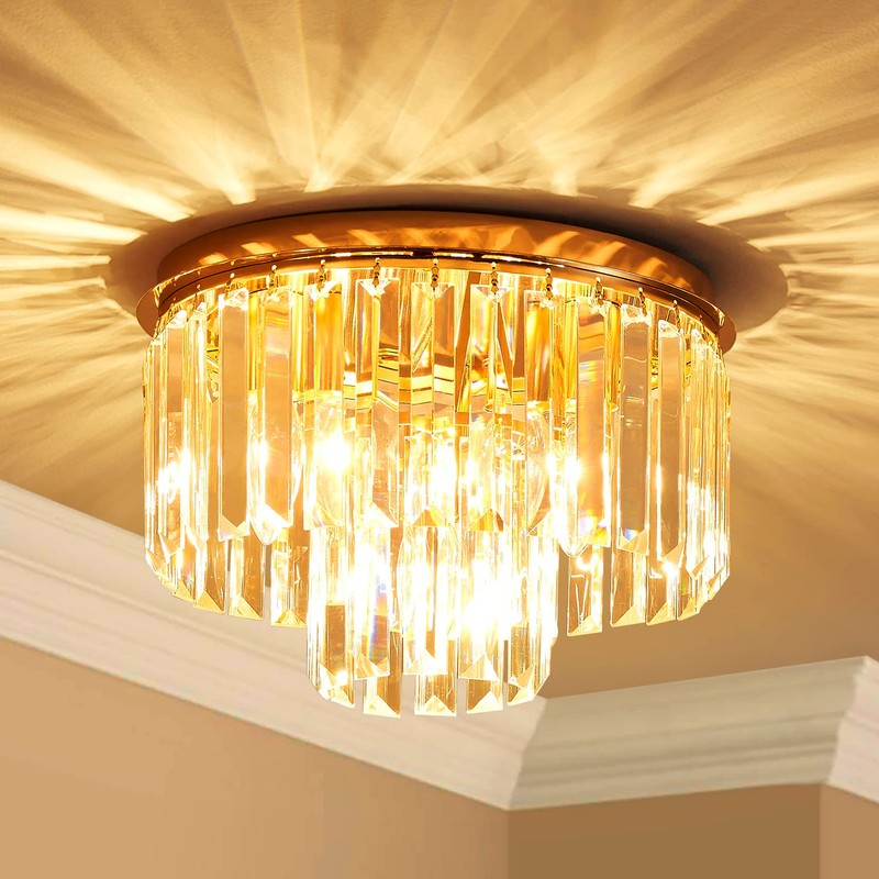 AGV LIGHTING CL006G Crystal Ceiling Light Fixture, Modern Semi Flush