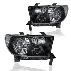 DimFlux Headlight Assembly, Headlights Kit Compatible with 2007-2013 Toyota Tundra/2008-2017 Sequoia Replacement Headlamp Black Housing Clear Reflector