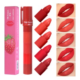Set De Labiales Mate 5 Tonos, Duraderos Y Fáciles De Aplicar