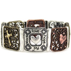 4030207 Love Peace Joy Hope Christian Stretch Bracelet Cross Heart
