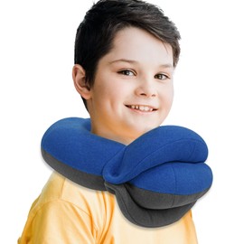 BUYUE Kids Travel Pillows for Airplane, 360° Head Support Sleeping Essentials for Boys Long Flight, Skin-Friendly Soft Neck Pillow for Traveling in Car Seat, (Small, Blue Grey, 40-90 lbs)