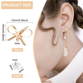 BENECREAT 12Pcs Real 18K Gold Plated Stud Earring Findings, Bow Tie Brass Earrings Stud with Horizontal Loops and 30Pcs Ear Nuts for Earring Making, Mother's Day, Wedding Gift DIY