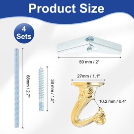 PATIKIL Swag Hooks, 4 Pcs Heavy Duty Ceiling Hooks with Hardware Installation Wall Fixing Ceiling Hangers for Hanging Plants Chandeliers, Gold