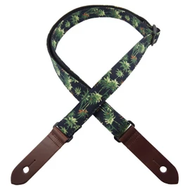 Daiking Ukulele Strap with Palm Tree Pattern V2, Genuine Cowhide Ends, 100% Cotton