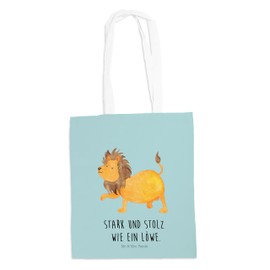 Mr. & Mrs. Panda Shopping Bag with Leo Zodiac Sign with Saying – Turquoise Pastel