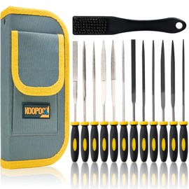 Needle Files Set, 13PCS with 6 Diamond File & 6 Steel Files, Cleaning Brush & Tool Bag for Jewlers Wood Metal Work DIY
