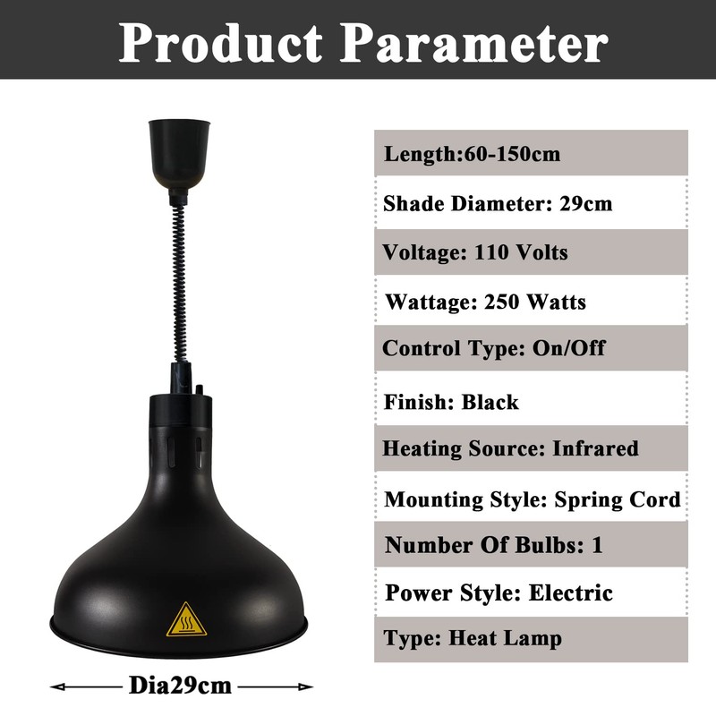 Generic Hanging Food Heat Lamp with Infrared Bulb Warming Lamps
